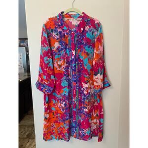 Soft Surroundings Women’s Garden Path Floral Silky Long Sleeve Dress Size 1X